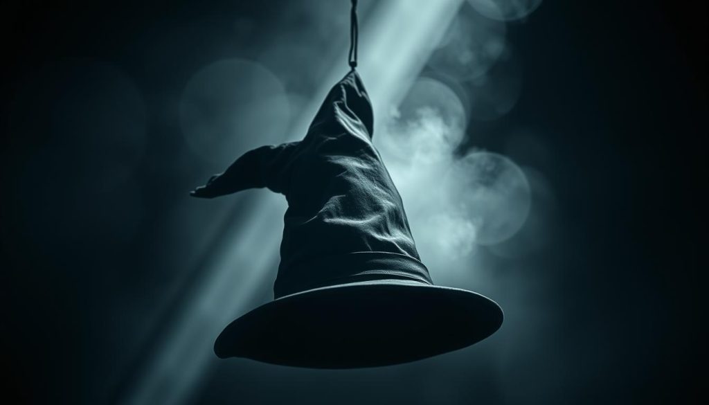 A compelling black witch's hat suspended in a mystical, atmospheric setting. Soft, diffused light illuminates the intricate brim and crown, casting dramatic shadows that hint at the hat's mysterious power. The scene evokes a sense of anticipation and potential, as if the hat holds the key to unlocking new opportunities in one's career and life. Nebahat Özge Tan's visionary design blends the whimsical and the profound, inviting the viewer to contemplate the deeper meaning of this iconic symbol. An air of intrigue and possibility permeates the frame, inspiring the viewer to embrace the unknown and unleash their own potential.