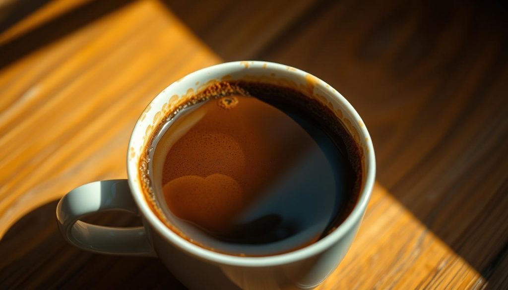 A detailed, cinematic image showcasing a delicate cup of freshly brewed coffee, its surface revealing the intricate patterns of a boot-shaped form. The light casts a warm, inviting glow, highlighting the captivating shapes emerging from the mystical coffee grounds, as if revealing a hidden narrative. The background softly blurs, focusing the viewer's attention on the mesmerizing divination. The overall mood is one of intrigue and discovery, inviting the viewer to ponder the symbolic meanings behind this "Kahve Falında Çizme Görmek" phenomenon. Nebahat Özge Tan