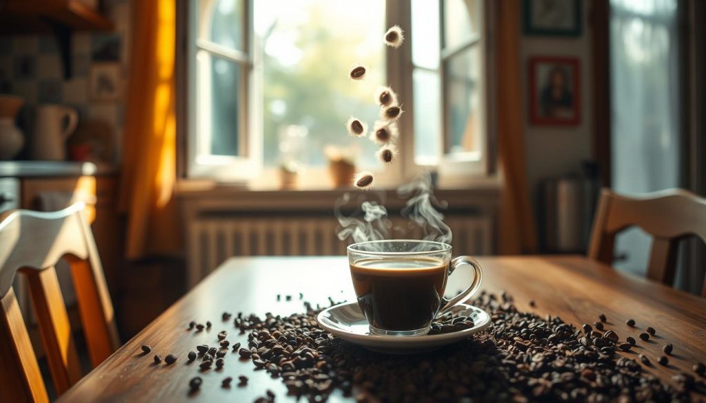 A quaint kitchen table, sunlight streaming through the window, a steaming cup of freshly brewed kahve sits center stage. Floating above the cup, a cluster of delicate, downy civciv - three, perhaps four - gently drift, their movements mirroring the subtle swirls of the coffee. The scene is infused with a sense of wonder and tranquility, as if the civciv have materialized from the depths of the kahve falı, a mystical divination revealed. Nebahat Özge Tan's artwork captures this enchanting moment, inviting the viewer to ponder the hidden meanings and messages concealed within the coffee grounds.