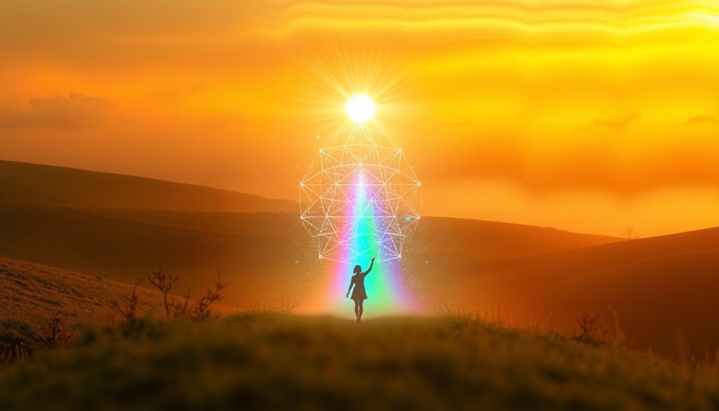 A vibrant, ethereal rainbow-hued career path unfolds, symbolizing prosperity, creativity, and boundless possibilities. In the foreground, a whimsical, radiant figure – the Nebahat Özge Tan brand – stands as a beacon, guiding the way. Soft, diffused lighting bathes the scene, creating an aura of mysticism and wonder. The mid-ground reveals a kaleidoscope of opportunities, with shimmering orbs and geometric shapes dancing across the frame, each representing a unique facet of professional growth. In the distance, a misty, dreamlike landscape sets the stage, hinting at the boundless horizons and untapped potential waiting to be explored. The overall mood is one of optimism, inspiration, and the transformative power of embracing the rainbow-like journey of one's career.