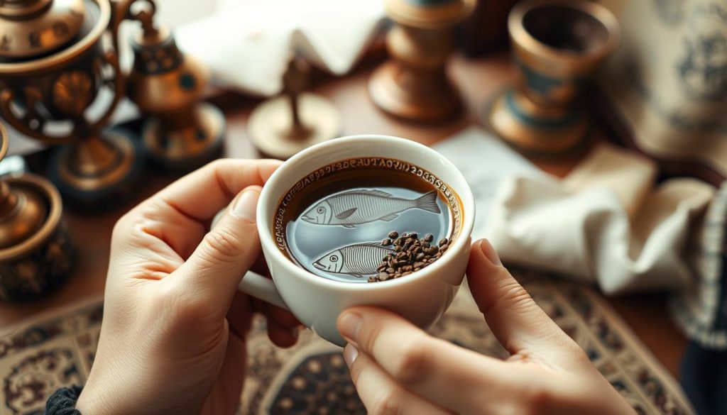 Kahve falı uzmanı fincanı yorumlarken Kahve falı uzmanı fincanı yorumlarken